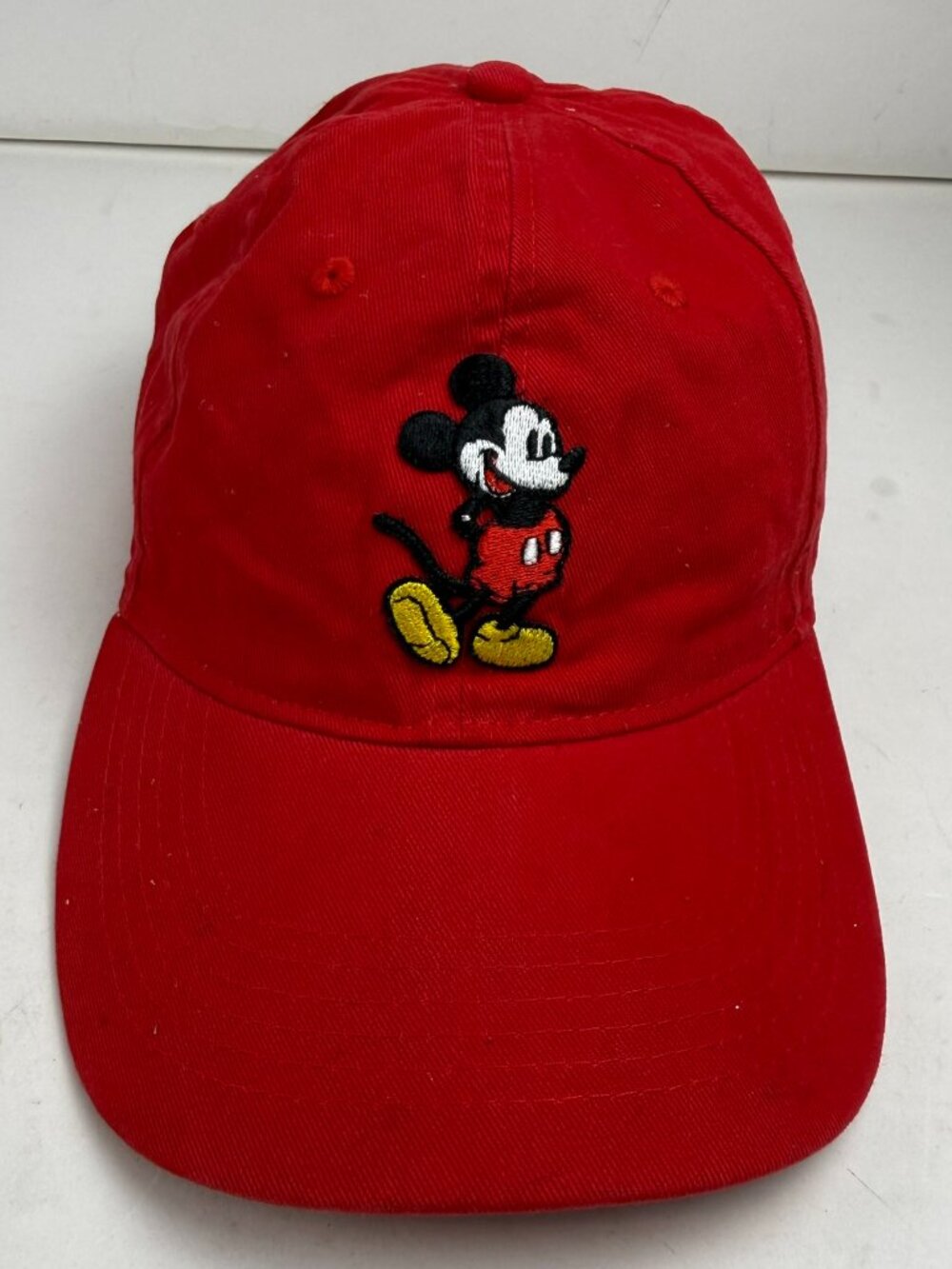 Disney Mickey Mouse Embroidered Red Baseball Hat Cap Adjustable Cotton *Stain*